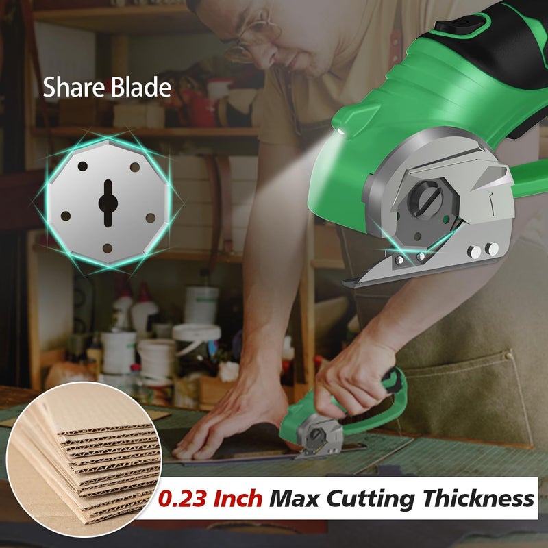 Mershca Cordless Electric Scissors, 4V Rechargeable Box Cutter & Cardboard Cutter with LED Light, Safety Lock - Rotary Cutter for Fabric, Leather, Plastic, Crafting, Sewing with Storage Box(Bright Green) - Image 2